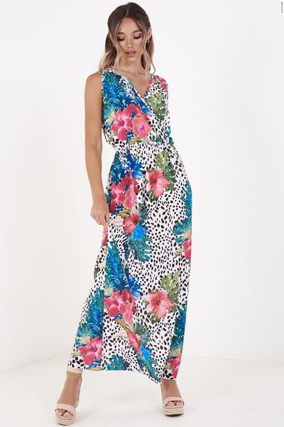 Multicoloured Floral Print Wrap Maxi Dress